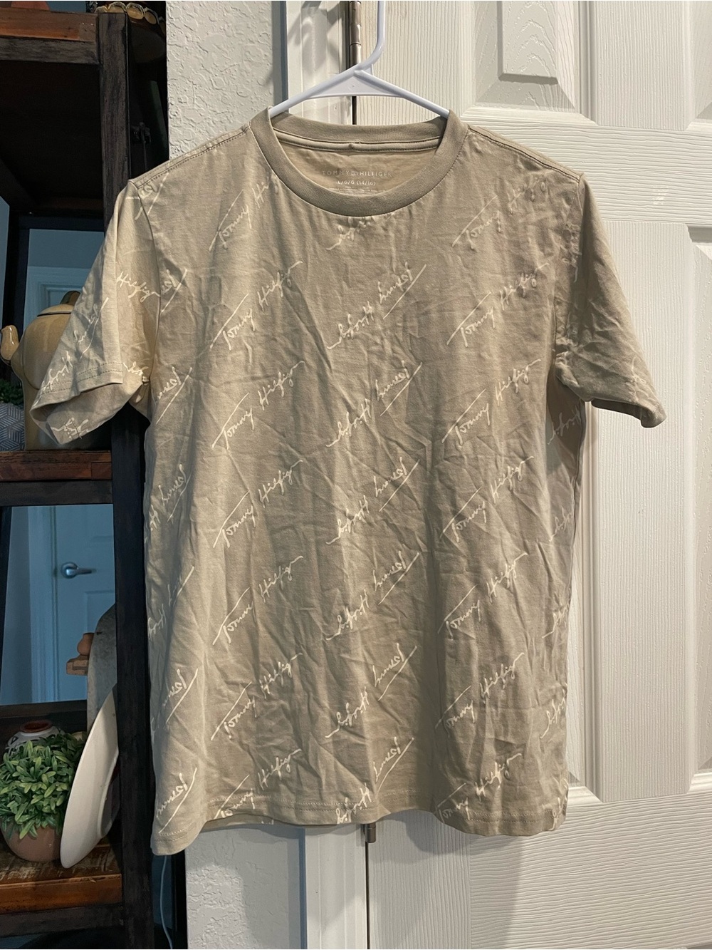 Tommy Hilfiger Boy’s Lg 14-16 Sandalwood spellout logo short sleeve T Shirt NEW